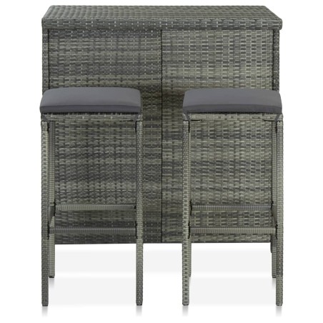 vidaXL Set mesa y sillas de bar jardín 3 piezas ratán sintético gris