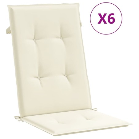 vidaXL Cojín silla de jardín respaldo alto 6 uds tela crema 120x50x3cm