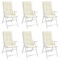 vidaXL Cojín silla de jardín respaldo alto 6 uds tela crema 120x50x3cm