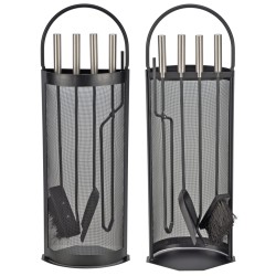 HI Juego de utensilios para chimenea 5 piezas negro 23x14,8x66 cm