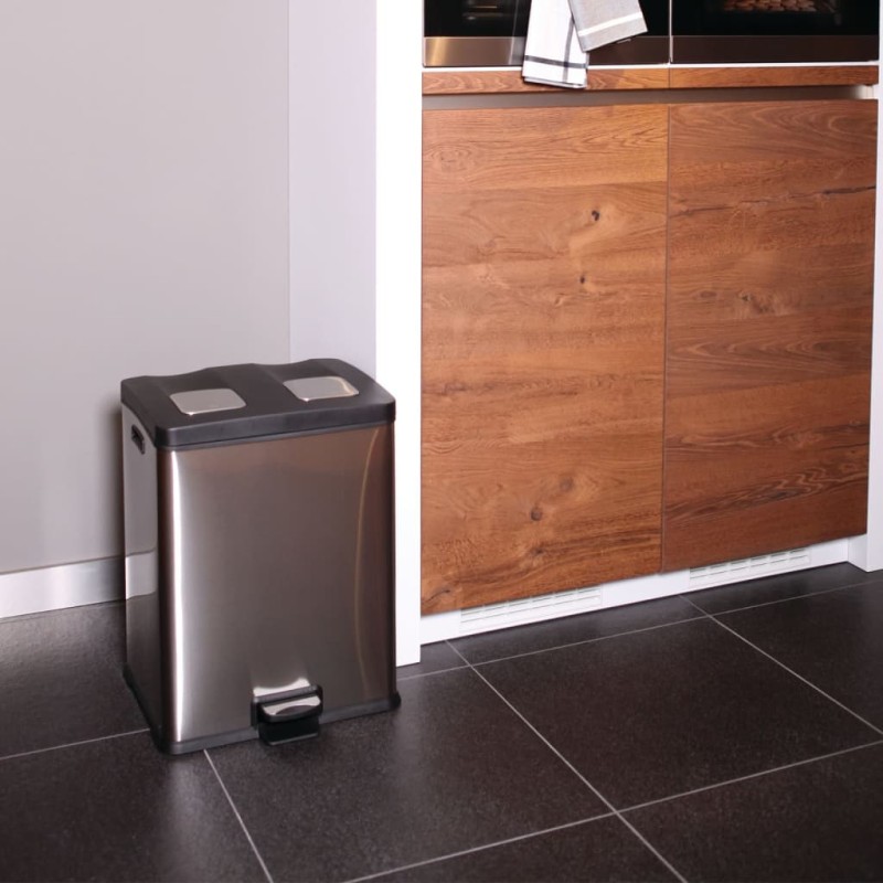 EKO Cubo de basura de pedal Rejoice 2x30 L plateado mate EKO Cubo de basura de pedal Rejoice 2x30 L plateado mate