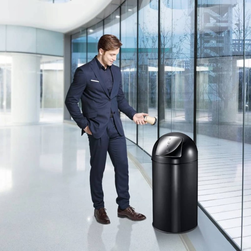 EKO Cubo de basura con tapa de empuje push 40 L negro mate EKO Cubo de basura con tapa de empuje push 40 L negro mate