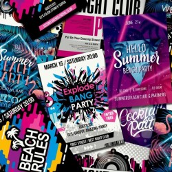 Noordwand Papel de pared Good Vibes Club Posters morado y rosa