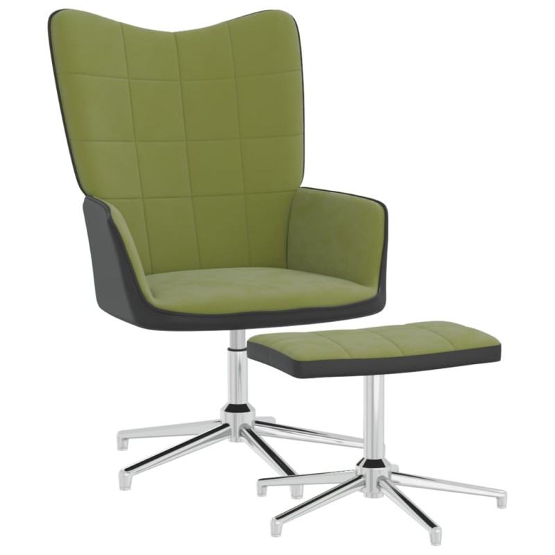 vidaXL Silla de relajación con reposapiés terciopelo y PVC verde claro vidaXL Silla de relajación con reposapiés terciopelo y PVC verde claro