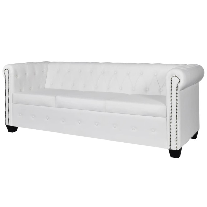 vidaXL Sofá Chesterfield de 3 plazas cuero sintético blanco vidaXL Sofá Chesterfield de 3 plazas cuero sintético blanco