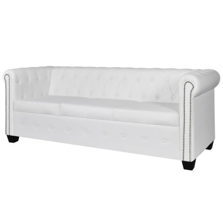 vidaXL Sofá Chesterfield de 3 plazas cuero sintético blanco 