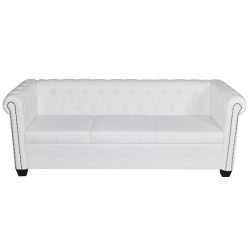 vidaXL Sofá Chesterfield de 3 plazas cuero sintético blanco 