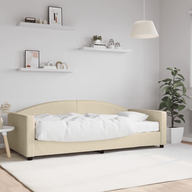 vidaXL Sofá cama con colchón tela crema 90x200 cm vidaXL Sofá cama con colchón tela crema 90x200 cm