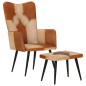vidaXL Sillón con reposapiés cuero auténtico y lona marrón vidaXL Sillón con reposapiés cuero auténtico y lona marrón