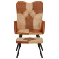 vidaXL Sillón con reposapiés cuero auténtico y lona marrón vidaXL Sillón con reposapiés cuero auténtico y lona marrón