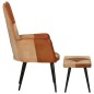 vidaXL Sillón con reposapiés cuero auténtico y lona marrón vidaXL Sillón con reposapiés cuero auténtico y lona marrón