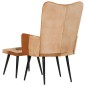 vidaXL Sillón con reposapiés cuero auténtico y lona marrón vidaXL Sillón con reposapiés cuero auténtico y lona marrón