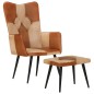 vidaXL Sillón con reposapiés cuero auténtico y lona marrón vidaXL Sillón con reposapiés cuero auténtico y lona marrón