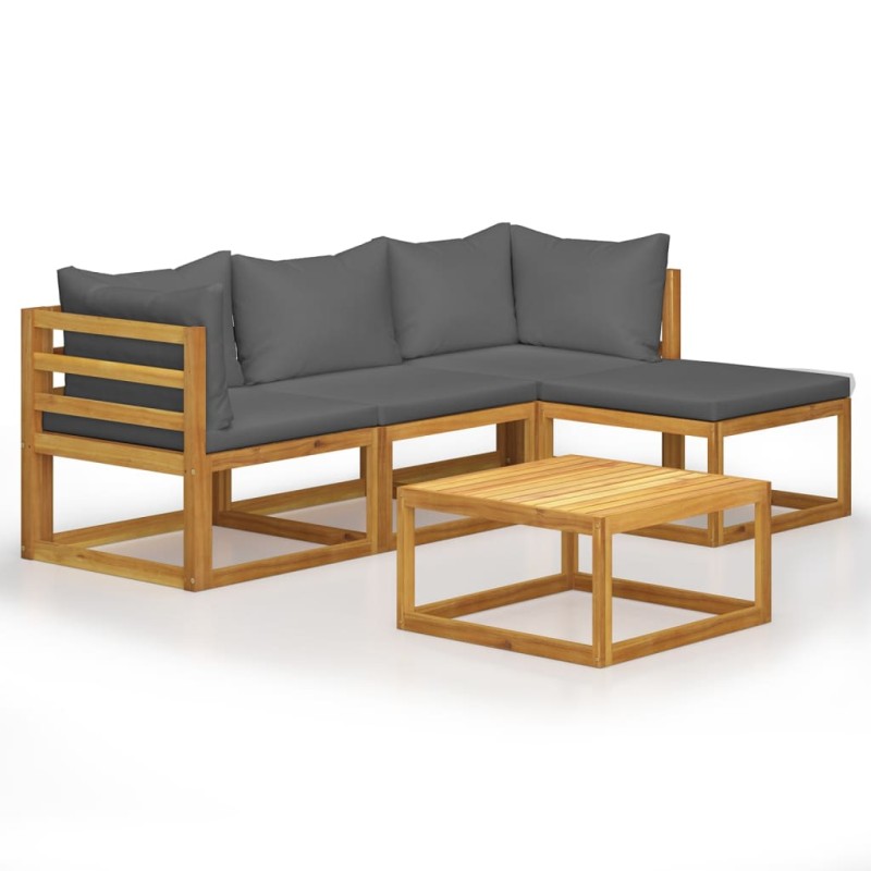 vidaXL Juego muebles de jardín y cojines 5 piezas madera maciza acacia vidaXL Juego muebles de jardín y cojines 5 piezas madera maciza acacia