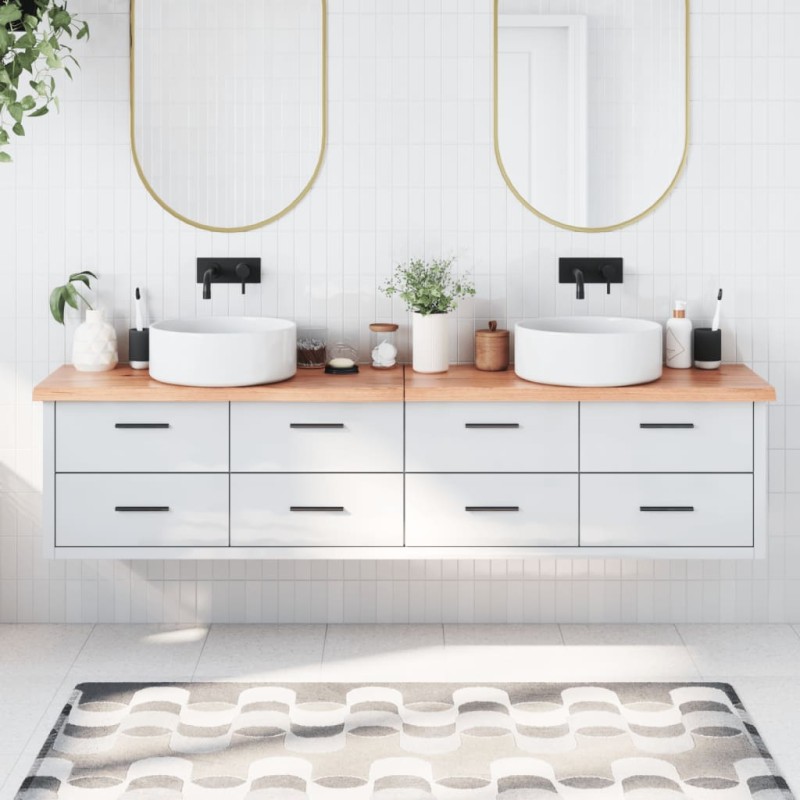 vidaXL Encimera baño madera maciza tratada marrón claro 200x30x(2-4)cm vidaXL Encimera baño madera maciza tratada marrón claro 200x30x(2-4)cm