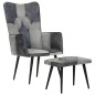 vidaXL Sillón con reposapiés lona y cuero auténtico gris vidaXL Sillón con reposapiés lona y cuero auténtico gris