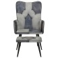 vidaXL Sillón con reposapiés lona y cuero auténtico gris vidaXL Sillón con reposapiés lona y cuero auténtico gris