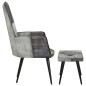 vidaXL Sillón con reposapiés lona y cuero auténtico gris vidaXL Sillón con reposapiés lona y cuero auténtico gris