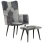 vidaXL Sillón con reposapiés lona y cuero auténtico gris vidaXL Sillón con reposapiés lona y cuero auténtico gris