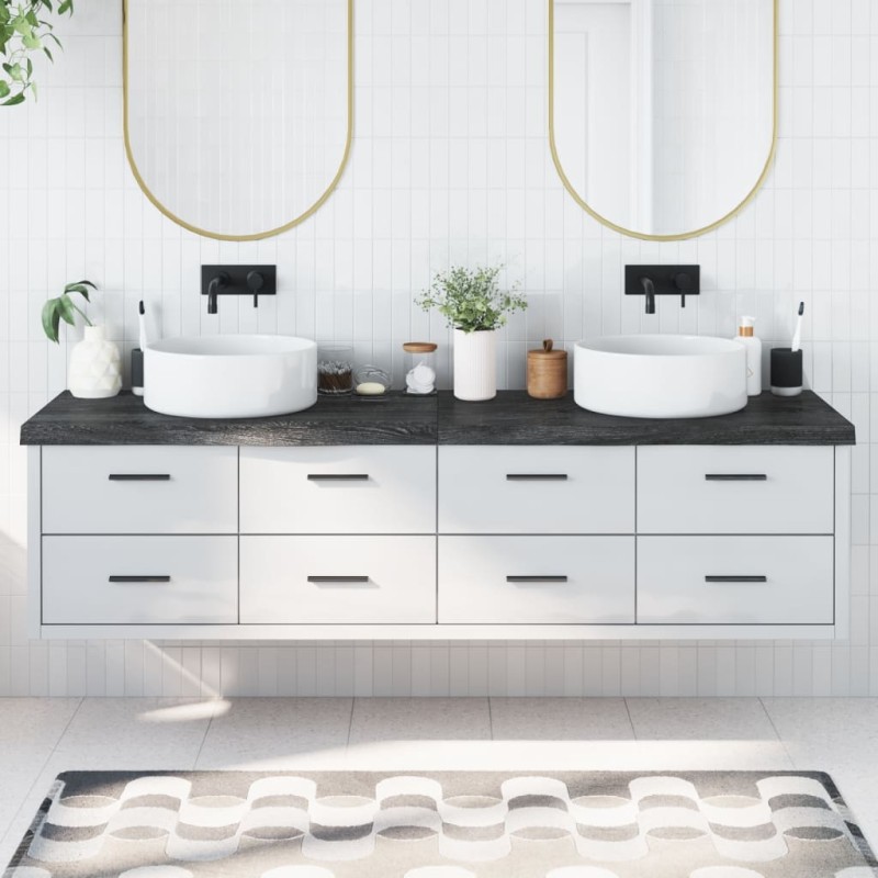 vidaXL Encimera baño madera maciza tratada gris oscuro 200x50x(2-6) cm vidaXL Encimera baño madera maciza tratada gris oscuro 200x50x(2-6) cm