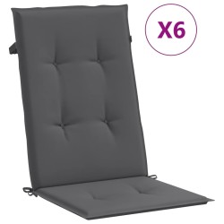 vidaXL Cojín silla de jardín respaldo alto 6 uds tela gris 120x50x3 cm