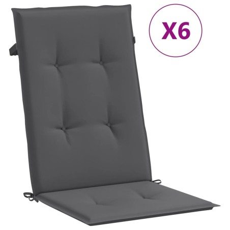 vidaXL Cojín silla de jardín respaldo alto 6 uds tela gris 120x50x3 cm