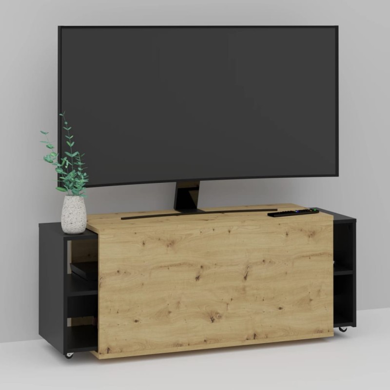 FMD Mueble para TV negro y roble artesanal 194,5x39,9x49,2 cm FMD Mueble para TV negro y roble artesanal 194,5x39,9x49,2 cm