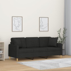 vidaXL Sofá de 3 plazas con cojines tela negro 180 cm