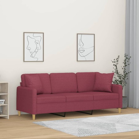vidaXL Sofá de 3 plazas con cojines tela rojo tinto 180 cm