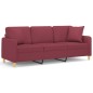 vidaXL Sofá de 3 plazas con cojines tela rojo tinto 180 cm vidaXL Sofá de 3 plazas con cojines tela rojo tinto 180 cm