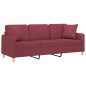 vidaXL Sofá de 3 plazas con cojines tela rojo tinto 180 cm vidaXL Sofá de 3 plazas con cojines tela rojo tinto 180 cm
