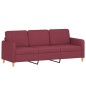 vidaXL Sofá de 3 plazas con cojines tela rojo tinto 180 cm vidaXL Sofá de 3 plazas con cojines tela rojo tinto 180 cm