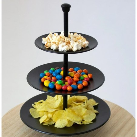 Excellent Houseware Bandeja para servir de 3 niveles negro mate 36,5cm