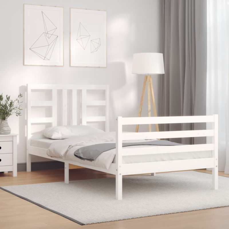 vidaXL Estructura de cama con cabecero madera maciza blanco vidaXL Estructura de cama con cabecero madera maciza blanco