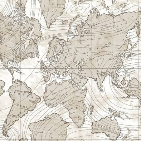 Noordwand Papel pintado Friends&Coffee The World Map metálico y beige