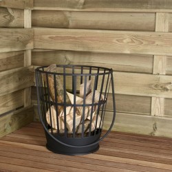 ProGarden Cubo para leña con asa de metal negro