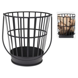 ProGarden Cubo para leña con asa de metal negro