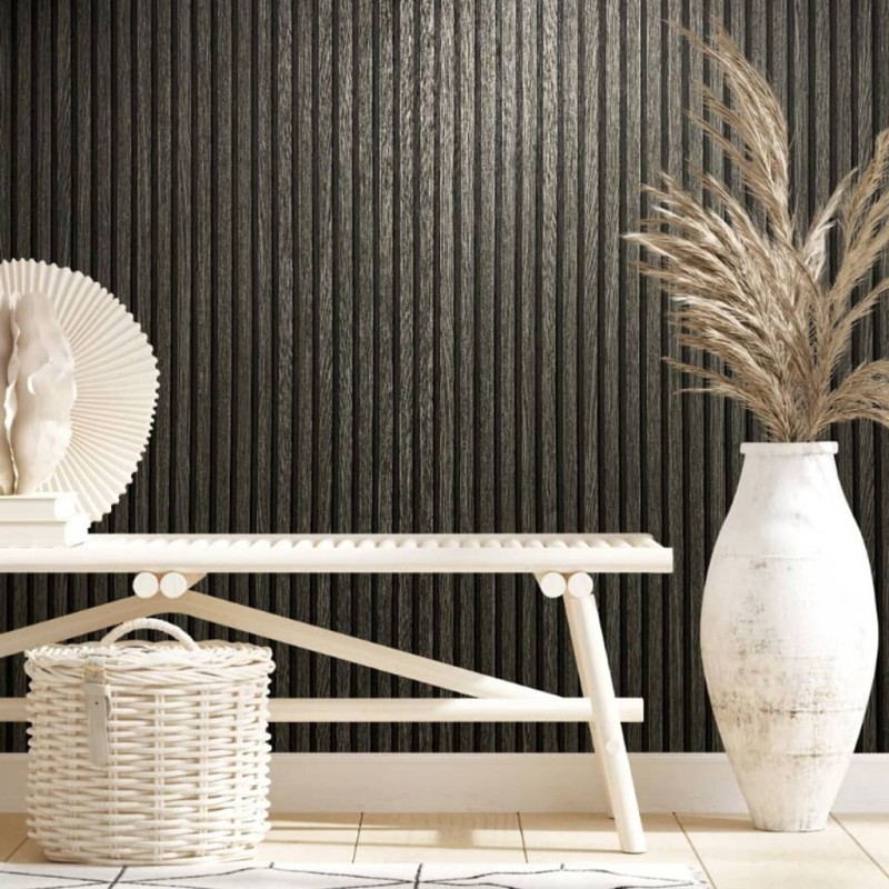 Noordwand Papel pintado Botanica Wooden Slats negro y gris Noordwand Papel pintado Botanica Wooden Slats negro y gris