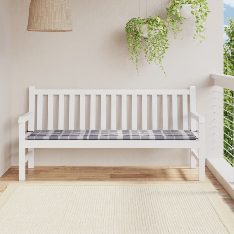vidaXL Cojín de banco de jardín tela Oxford a cuadros gris 180x50x3 cm vidaXL Cojín de banco de jardín tela Oxford a cuadros gris 180x50x3 cm