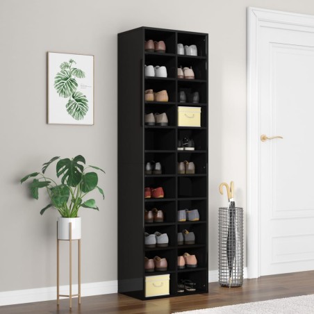 vidaXL Mueble zapatero de contrachapada negro brillo 54x34x183 cm