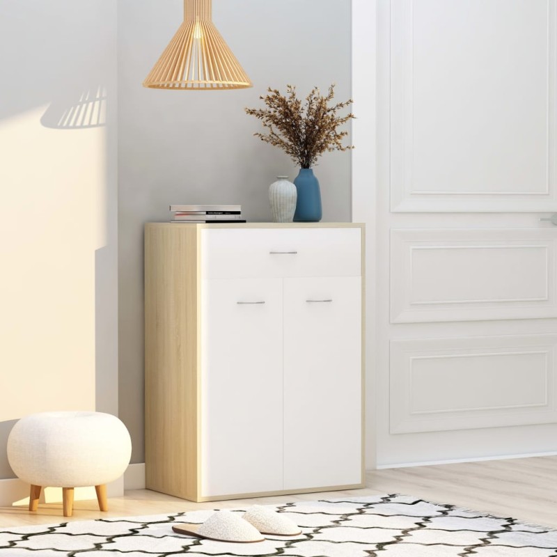 vidaXL Mueble zapatero de contrachapada blanco y roble 60x35x84 cm vidaXL Mueble zapatero de contrachapada blanco y roble 60x35x84 cm