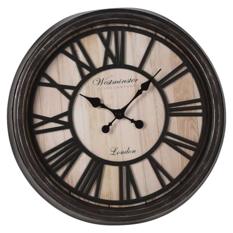 H&S Collection Reloj de pared números romanos London negro y natural H&S Collection Reloj de pared números romanos London negro y natural