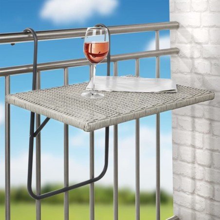 HI Mesa de balcón plegable y superficie aspecto de mimbre gris 60x40cm