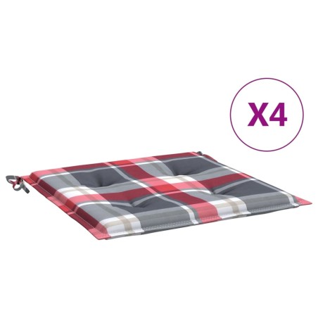 vidaXL Cojines de silla de jardín 4 uds tela a cuadros rojo 50x50x3 cm