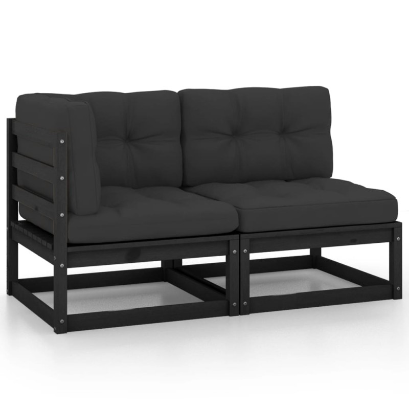 vidaXL Set de muebles de jardín 2 pzas con cojines madera pino negro vidaXL Set de muebles de jardín 2 pzas con cojines madera pino negro