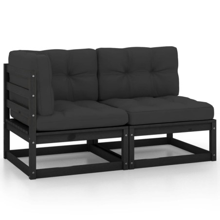 vidaXL Set de muebles de jardín 2 pzas con cojines madera pino negro