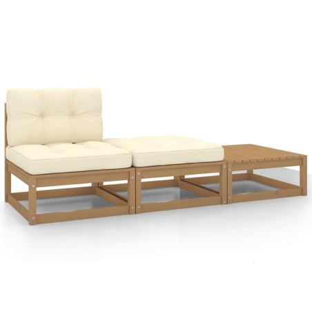 vidaXL Set de muebles de jardín 3 pzas cojines madera pino marrón miel