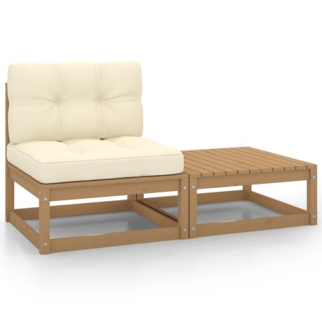 vidaXL Set de muebles de jardín 2 pzas cojines madera pino marrón miel