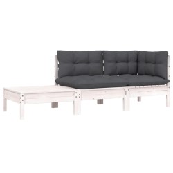 vidaXL Juego de muebles de jardín 3 pzas y cojines blanco madera pino