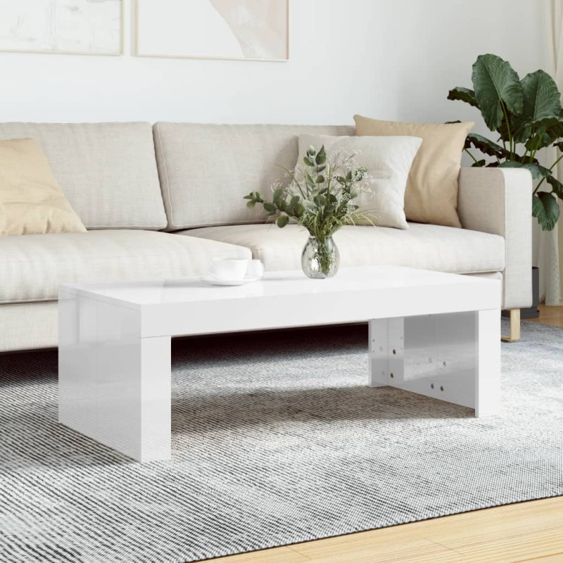 vidaXL Mesa de centro madera de ingeniería blanco brillo 102x50x36 cm vidaXL Mesa de centro madera de ingeniería blanco brillo 102x50x36 cm